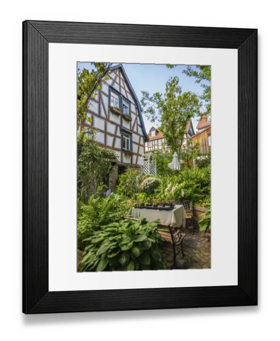 Framed Print : View of an old town, half-timbered houses and streets in a town
