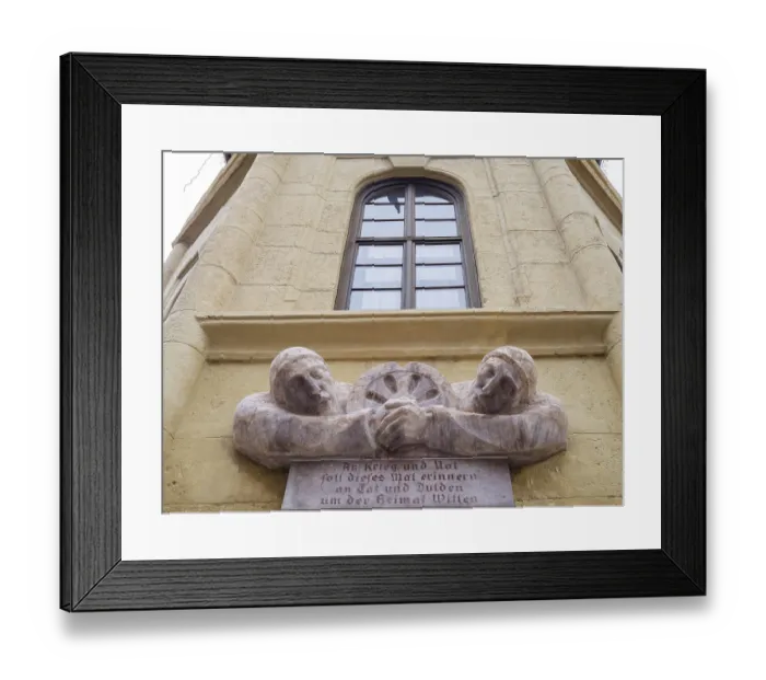 Framed Print : War memorial, detail, town hall tower