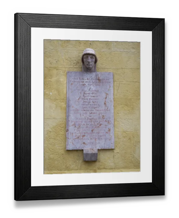 Framed Print : War memorial, detail, town hall tower Framed Print : War memorial, detail, town hall tower