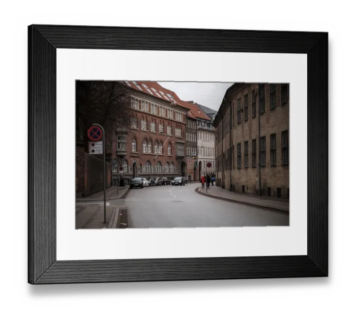 Framed Print : Street view of urban area with classic brick buildings Framed Print : Street view of urban area with classic brick buildings