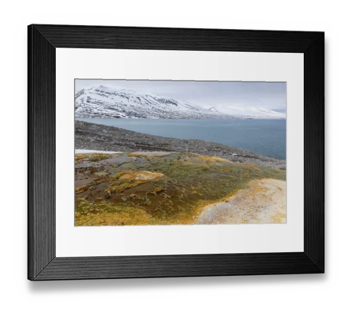 Framed Print : Hot spring, discoloured rock, sinter