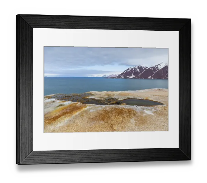 Framed Print : Hot spring, discoloured rock, sinter