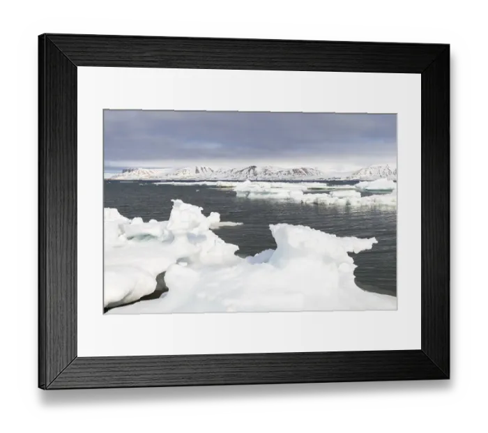 Framed Print : Drift ice, sea ice, sea, mountain range