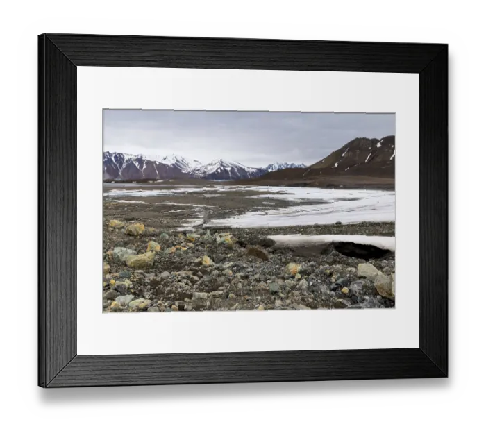 Framed Print : Melting glacier, rocks, water, mountain range Framed Print : Melting glacier, rocks, water, mountain range