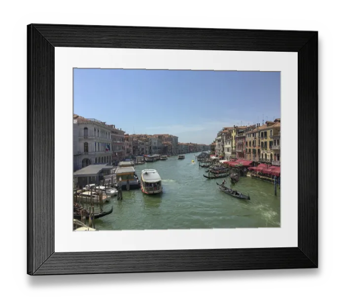Framed Print : Venice canal with boats and gondoliers