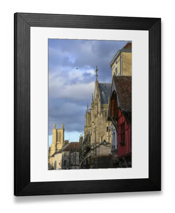 Framed Print : Rue Georges Clemenceau with Saint-Urbain Basilica Framed Print : Rue Georges Clemenceau with Saint-Urbain Basilica