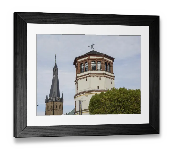 Framed Print : Historic church tower and another tower in a city Framed Print : Historic church tower and another tower in a city