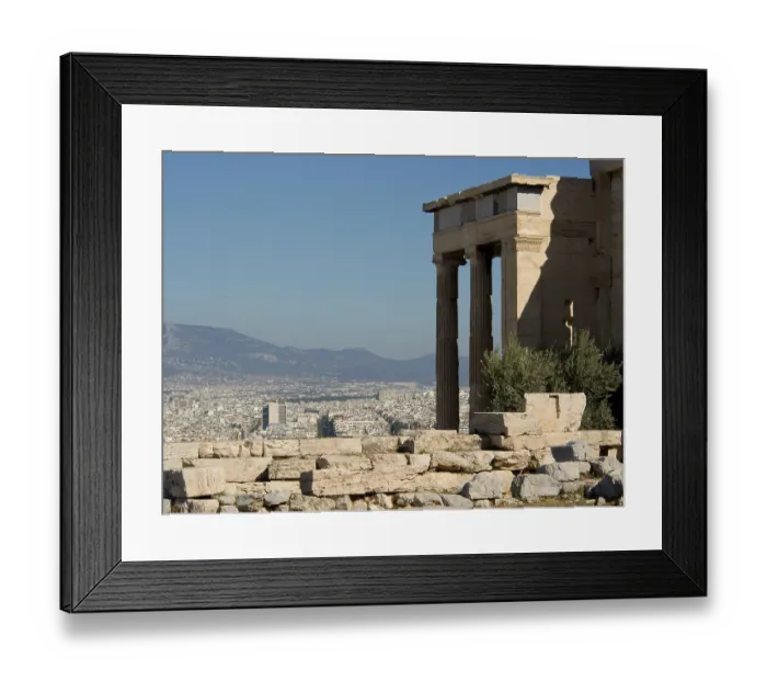 Framed Print : An ancient temple with a view of the modern city and surrounding mountains Framed Print : An ancient temple with a view of the modern city and surrounding mountains