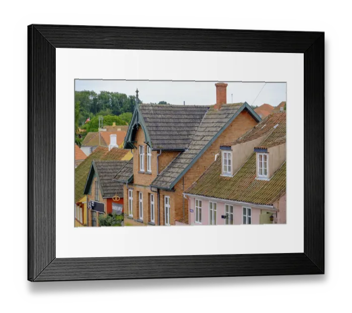 Framed Print : Cosy town scene with brick houses Framed Print : Cosy town scene with brick houses