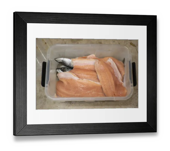 Framed Print : Plastic container with fish. PoznaN Framed Print : Plastic container with fish. PoznaN