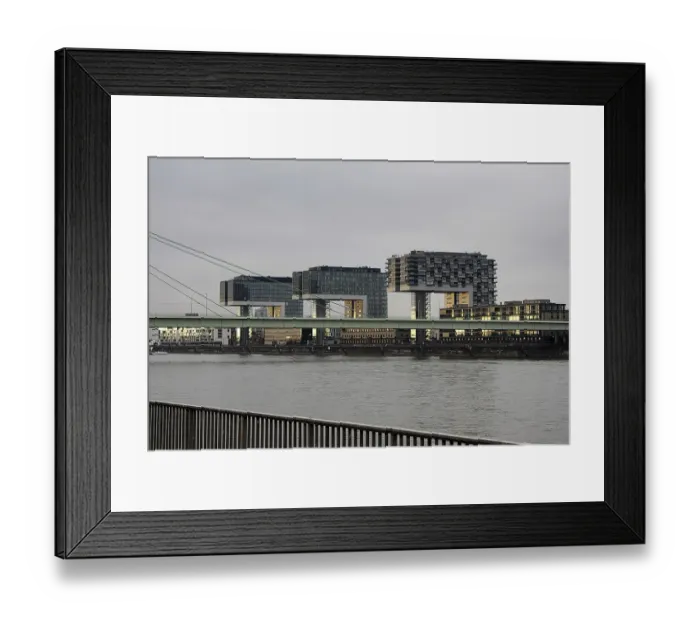 Framed Print : View over the Rhine with crane houses and bridge Framed Print : View over the Rhine with crane houses and bridge
