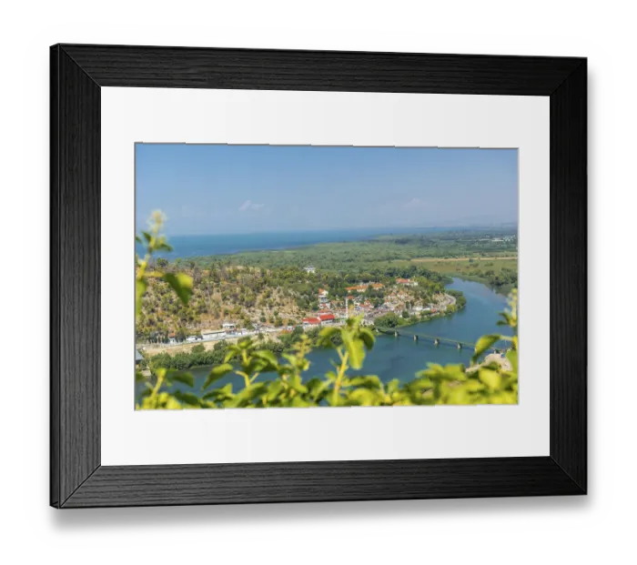 Framed Print : The river from the walls of Rozafa Castle and its citadel in the city Shkoder