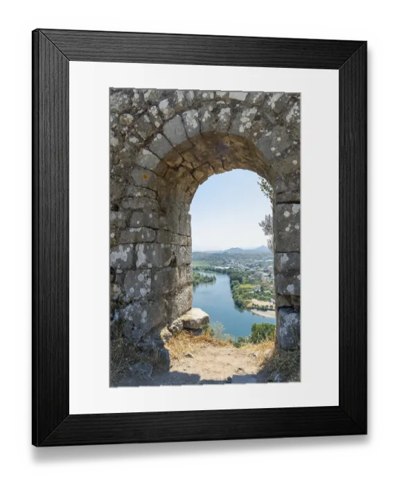 Framed Print : Looking at the lake from the arch of the Rozafa Castle wall in the city Shkoder Framed Print : Looking at the lake from the arch of the Rozafa Castle wall in the city Shkoder