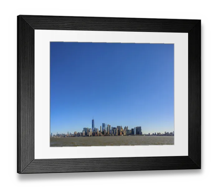 Framed Print : View from Hudson River to the skyline of Lower Manhattan with skyscrapers