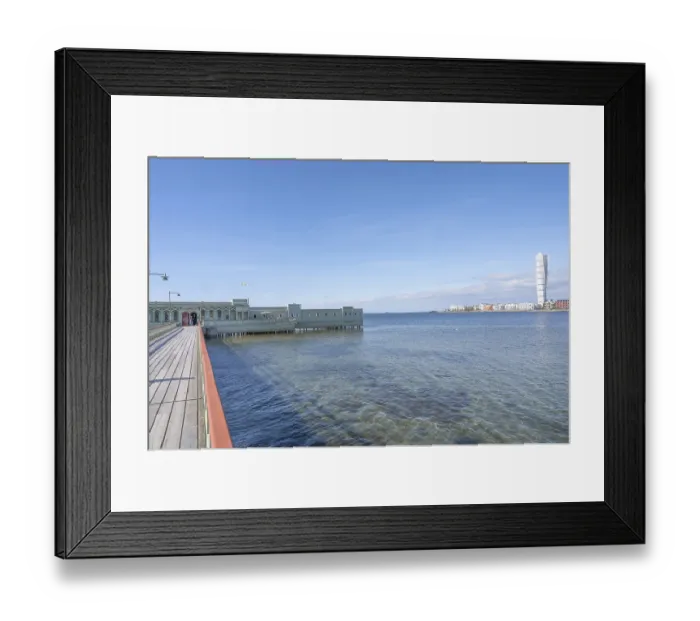 Framed Print : Panoramic view from the Ribersborg bathhouse over the water surface of the Oresund to the striking