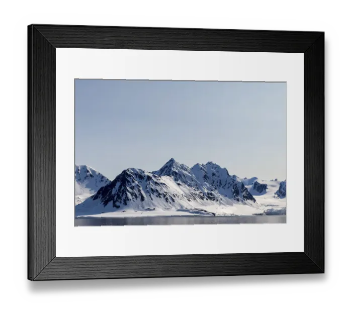 Framed Print : Mountain tops, snow, sea, Smeerenburg
