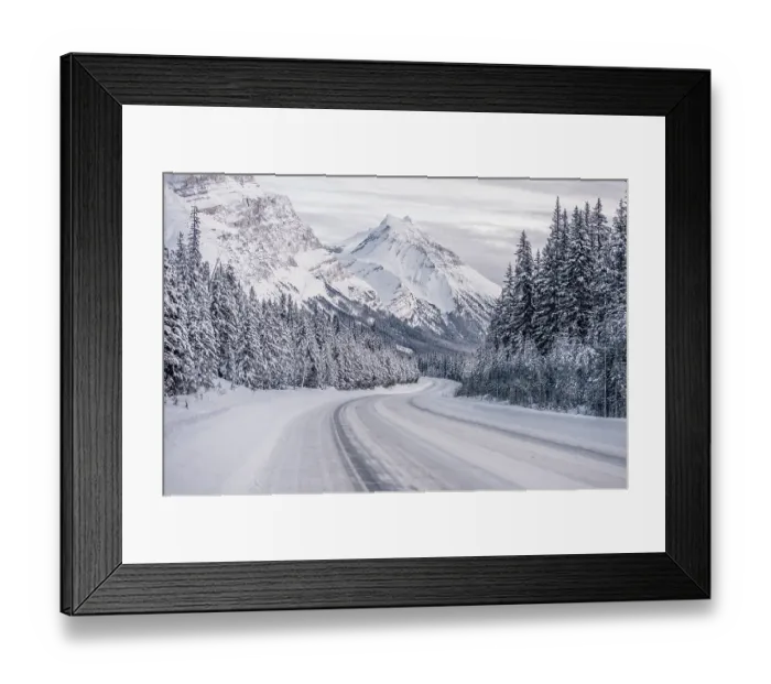 Framed Print : Winter road trip on the Icefields Parkway with lots of snow and ice