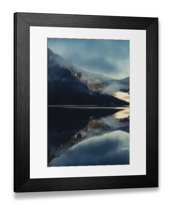 Framed Print : Sunrise with reflections in the Plansee in Tyrol in the Alps in Austria Framed Print : Sunrise with reflections in the Plansee in Tyrol in the Alps in Austria