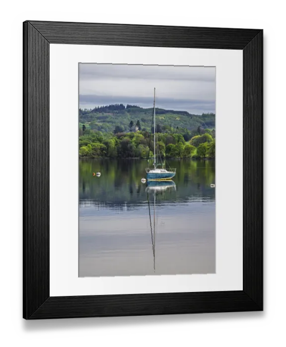 Framed Print : Boats on Windermere Lake and mountains