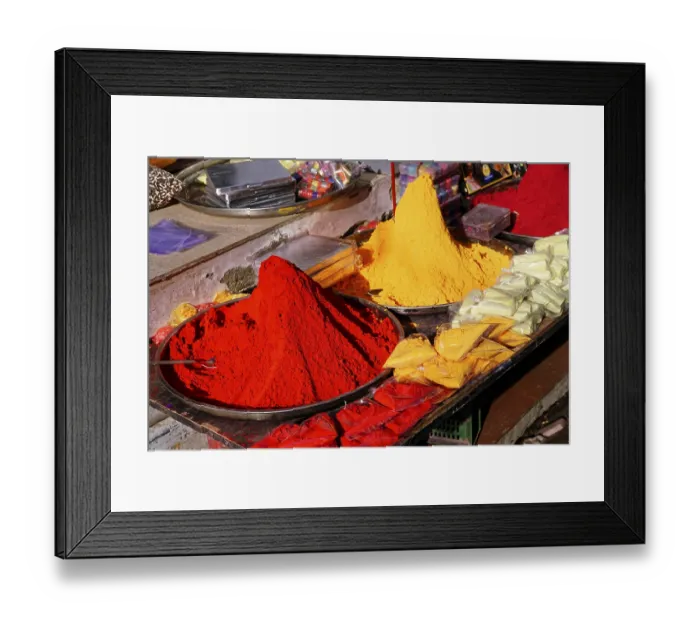 Framed Print : Colourful dye powders at an Indian market