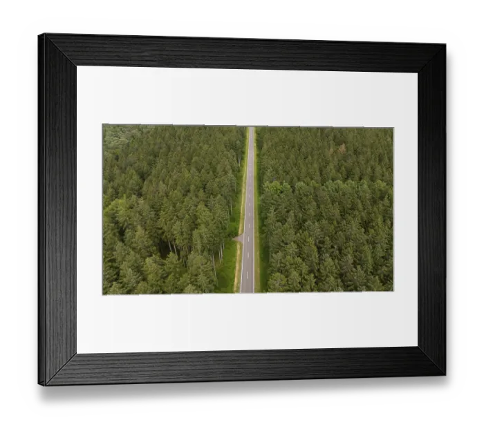 Framed Print : Road through forest, aerial view