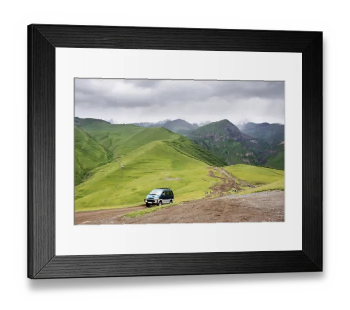 Framed Print : Peaks and slopes of the Caucasus Mountains in Georgia