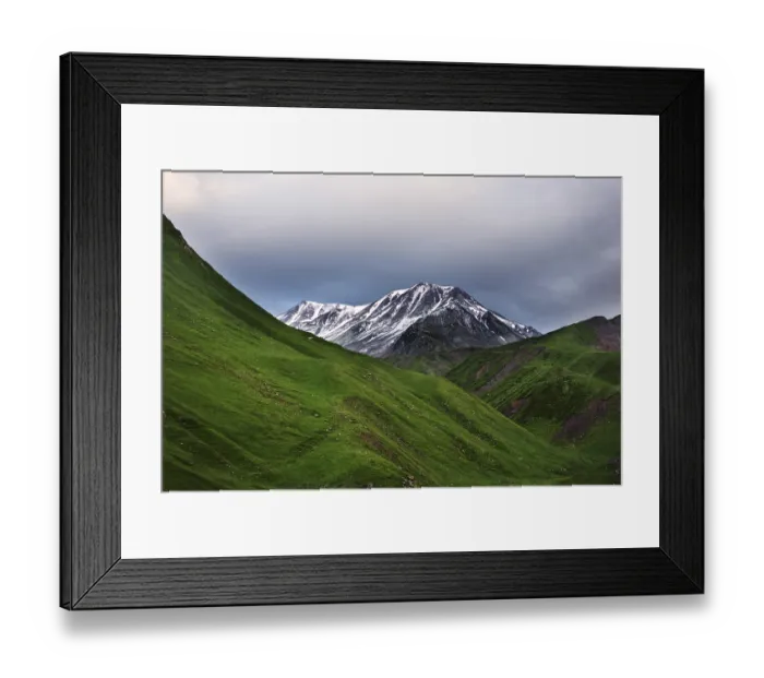 Framed Print : Peaks and slopes of the Caucasus Mountains in Georgia