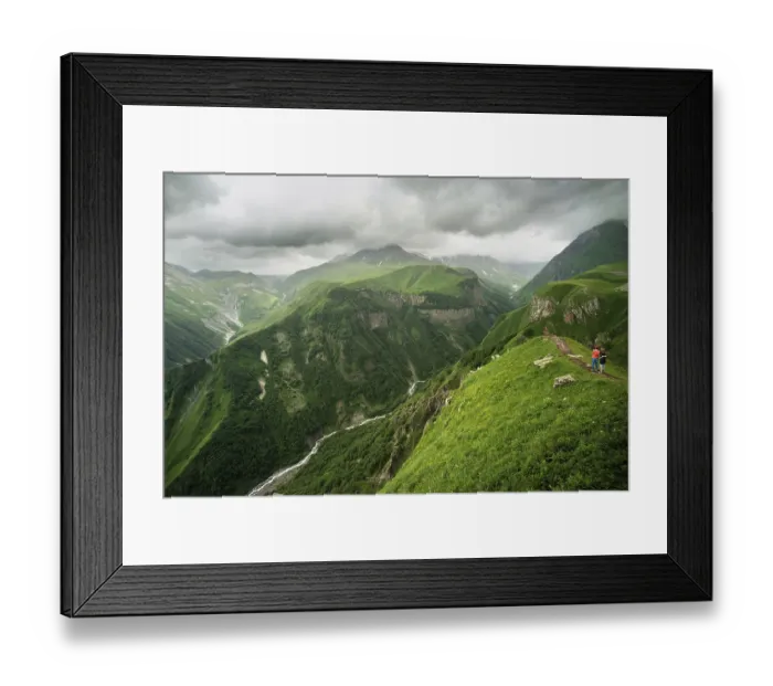 Framed Print : Peaks and slopes of the Caucasus Mountains in Georgia