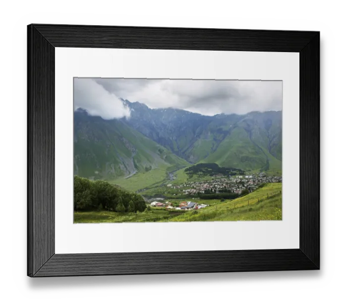 Framed Print : Peaks and slopes of the Caucasus Mountains in Georgia
