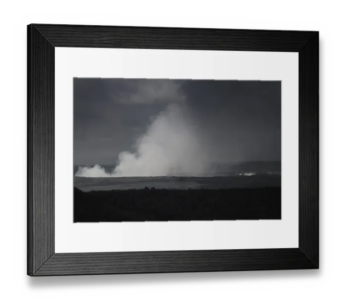 Framed Print : Steaming hole of the kilauea volcano during a cloudy day in black and white Framed Print : Steaming hole of the kilauea volcano during a cloudy day in black and white