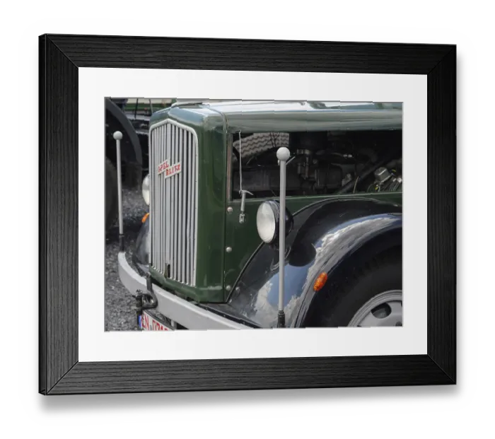 Framed Print : Green vintage lorry with classic radiator grille and headlights