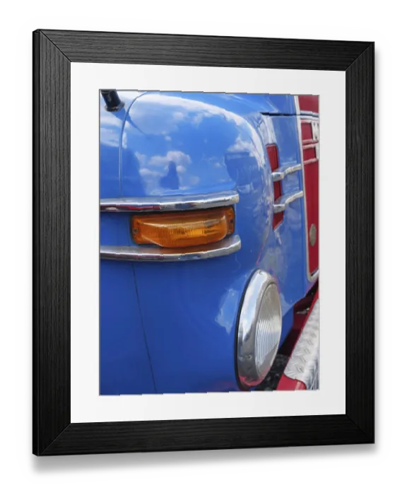 Framed Print : Blue vintage MAN with stylish headlights and chrome details