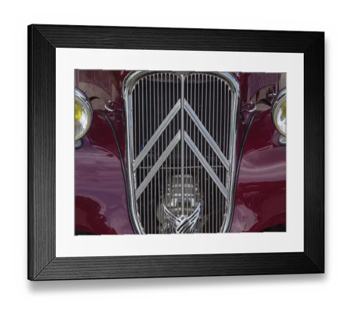 Framed Print : Red vintage car with vertical radiator grille and eye-catching emblem Framed Print : Red vintage car with vertical radiator grille and eye-catching emblem