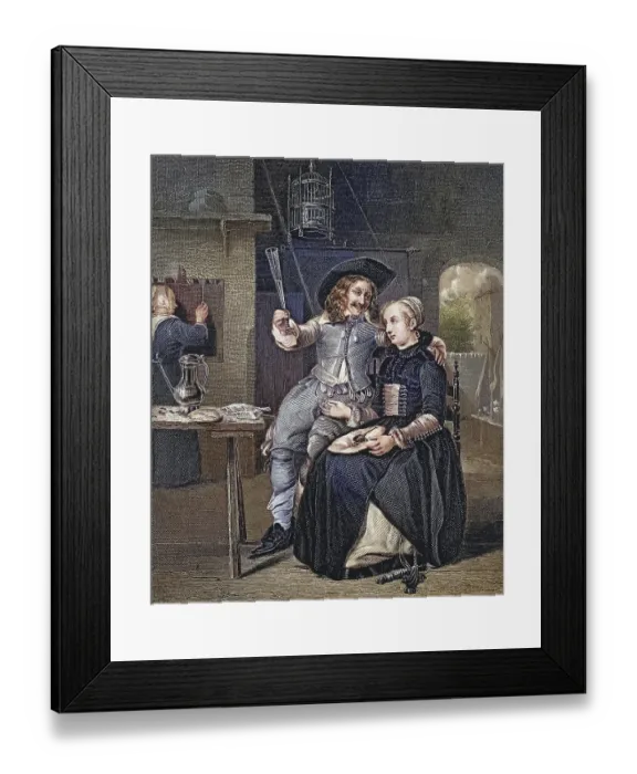 Framed Print : In the tavern, after a painting by Gabriel Metsu Framed Print : In the tavern, after a painting by Gabriel Metsu