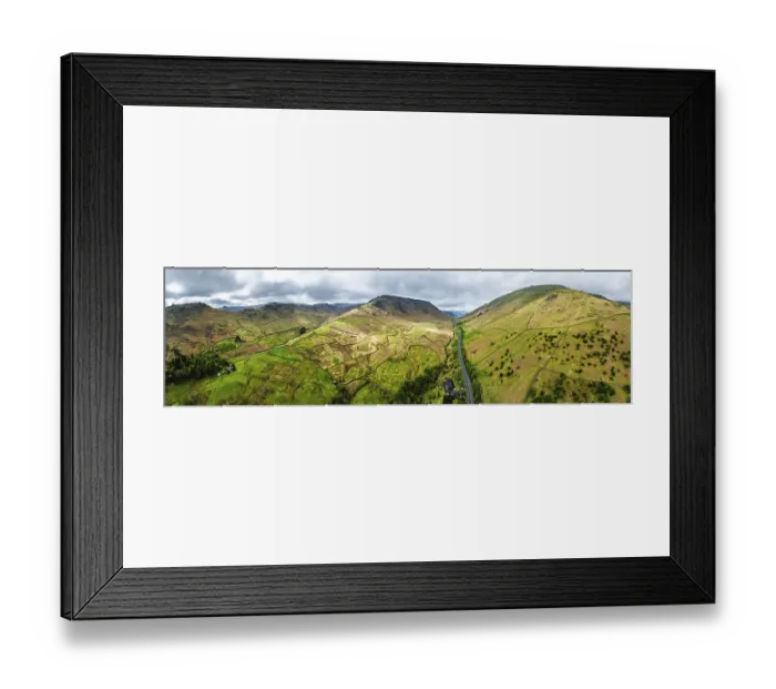 Framed Print : Panorama of Mountains over road A591 from a drone Framed Print : Panorama of Mountains over road A591 from a drone