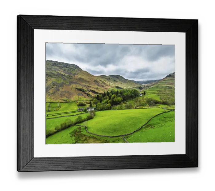 Framed Print : Farms and Mountains over road A591 from a drone Framed Print : Farms and Mountains over road A591 from a drone