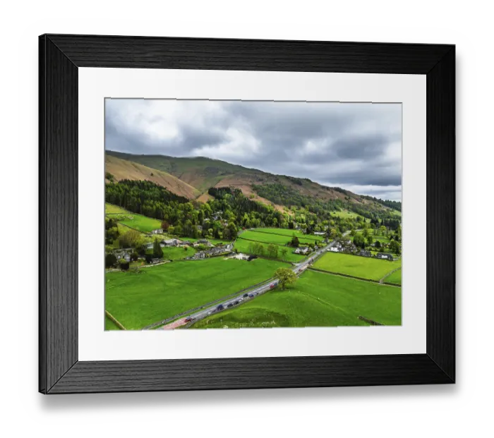 Framed Print : Farms and Mountains over road A591 from a drone Framed Print : Farms and Mountains over road A591 from a drone