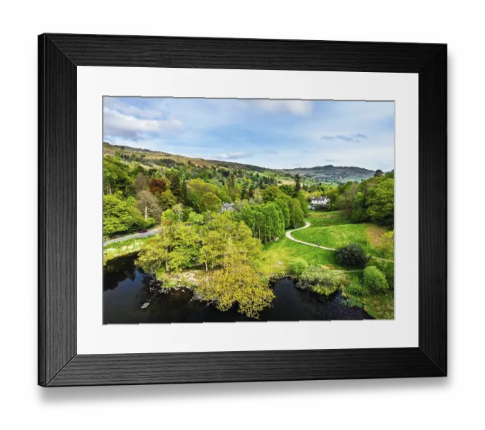Framed Print : Farms and Mountains over road A591 from a drone Framed Print : Farms and Mountains over road A591 from a drone