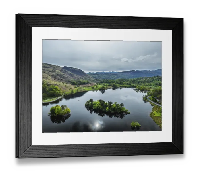 Framed Print : Farms and Mountains over road A591 from a drone Framed Print : Farms and Mountains over road A591 from a drone