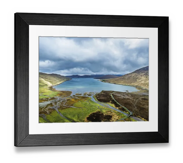 Framed Print : View from Eas a Bhradain Waterfall from drone Framed Print : View from Eas a Bhradain Waterfall from drone