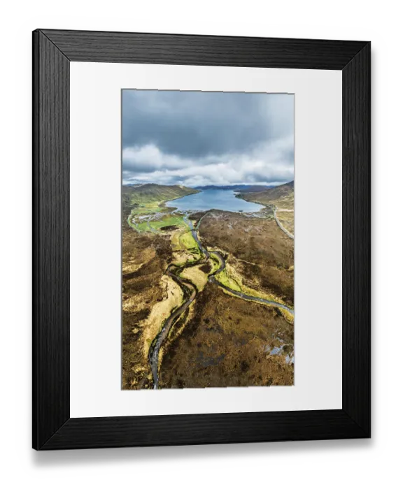 Framed Print : View from Eas a Bhradain Waterfall from drone Framed Print : View from Eas a Bhradain Waterfall from drone
