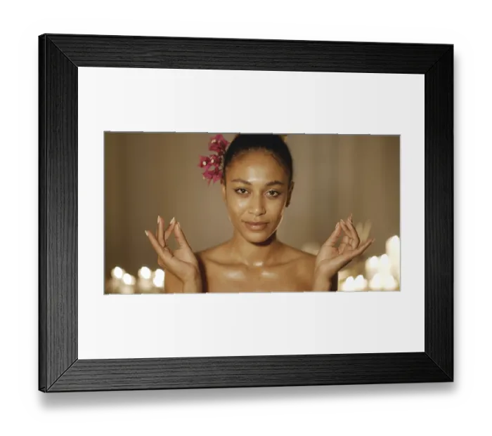 Framed Print : Woman folded his fingers for meditation in gyan mudra
