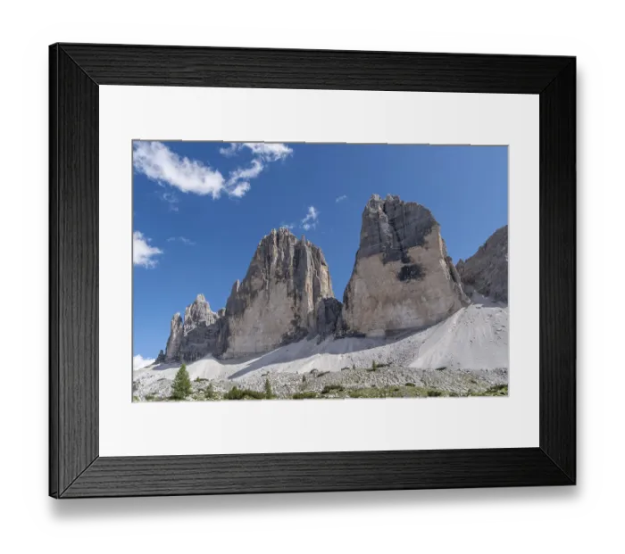 Framed Print : Three peaks with green alpine meadow and rocks Framed Print : Three peaks with green alpine meadow and rocks