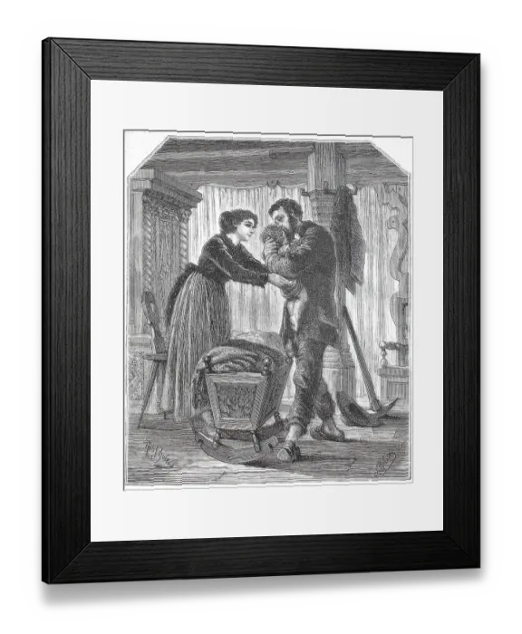 Framed Print : Der Abschied des Obersteigers, Bergarbeiter verabschiedet sich von seiner Familie bevor er zu Arbeit geht