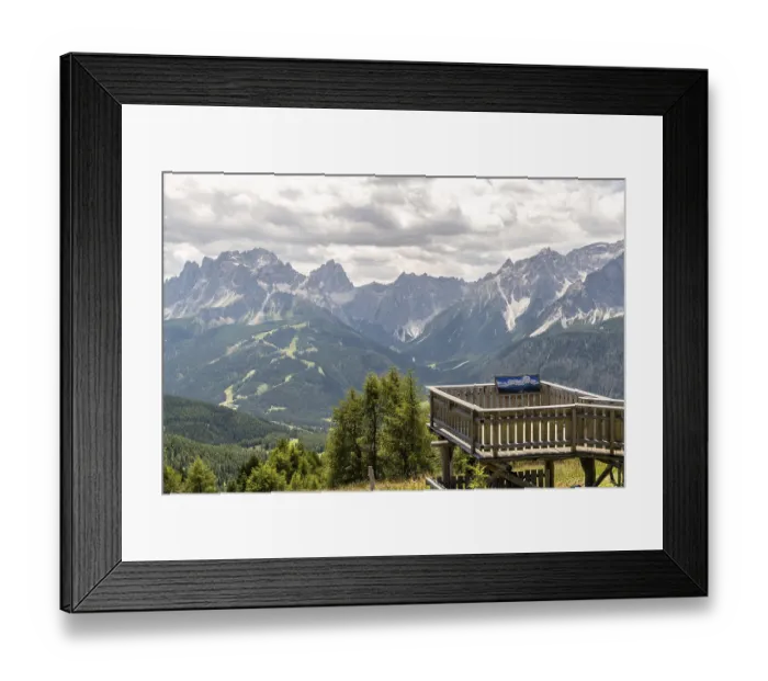 Framed Print : Viewing platform with views of striking Dolomite peaks in summer Framed Print : Viewing platform with views of striking Dolomite peaks in summer