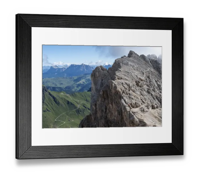 Framed Print : Narrow mountain path on the steep rock face of the Marmolada with shelters from WW1 Framed Print : Narrow mountain path on the steep rock face of the Marmolada with shelters from WW1