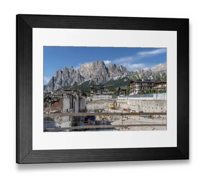 Framed Print : Construction site with a view of the Dolomites