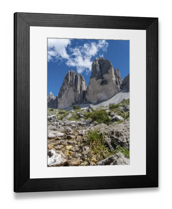 Framed Print : Three Peaks with stream in the Dolomites Framed Print : Three Peaks with stream in the Dolomites