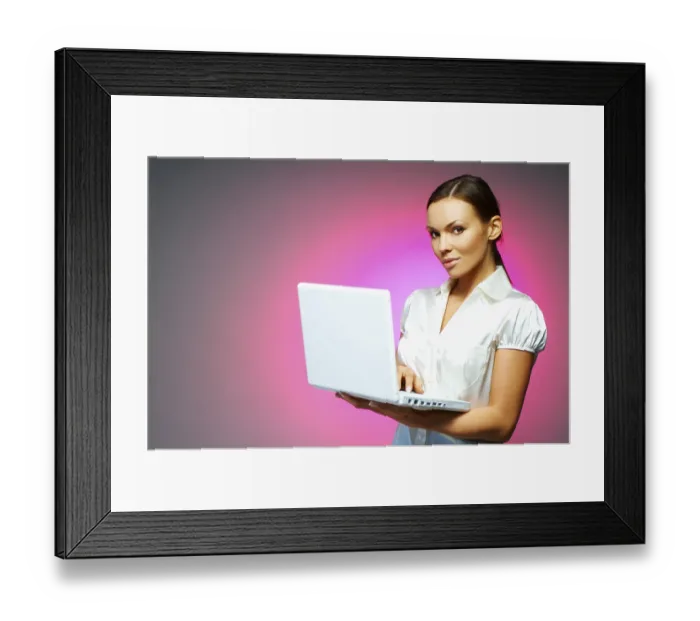 Framed Print : Beautiful and sexy brunette business woman isolated on clear background with laptop computer Framed Print : Beautiful and sexy brunette business woman isolated on clear background with laptop computer