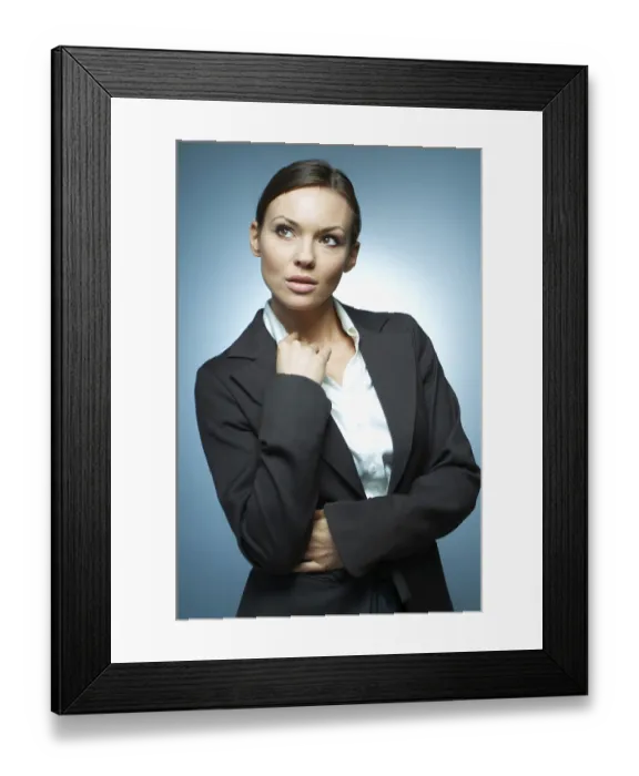 Framed Print : Beautiful and sexy brunette business woman isolated on clear background